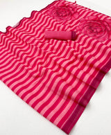 Ravishing Dark Pink Printed Cotton Silk Saree With Incomparable Blouse Piece
