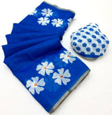 Brood Royal Blue Printed Cotton Silk Saree With Effulgent Blouse Piece