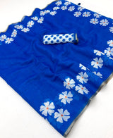 Brood Royal Blue Printed Cotton Silk Saree With Effulgent Blouse Piece