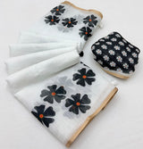 Girlish Off White Printed Cotton Silk Saree With Glowing Blouse Piece