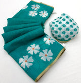 Flamboyant Sea Green Printed Cotton Silk Saree With Imaginative Blouse Piece
