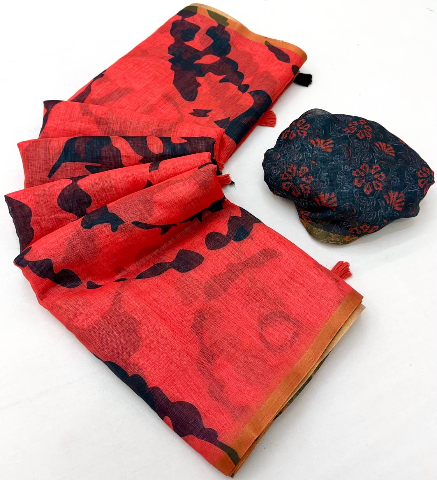 Precious Red Printed Cotton Silk Saree With Pleasurable Blouse Piece