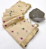 Glamorous Beige Pure Munga Cotton Silk Saree With Flaunt Blouse Piece