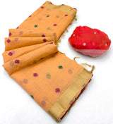 Transcendent Peach Pure Munga Cotton Silk Saree With Captivating Blouse Piece