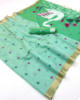 Mesmeric Sea Green Pure Munga Cotton Silk Saree With Prodigal Blouse Piece
