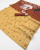 Inimitable Yellow Pure Munga Cotton Silk Saree With Blooming Blouse Piece