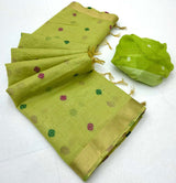 Gorgeous Green Pure Munga Cotton Silk Saree With Surpassing Blouse Piece