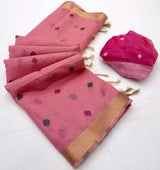 Exemplary Pink Pure Munga Cotton Silk Saree With Splendiferous Blouse Piece
