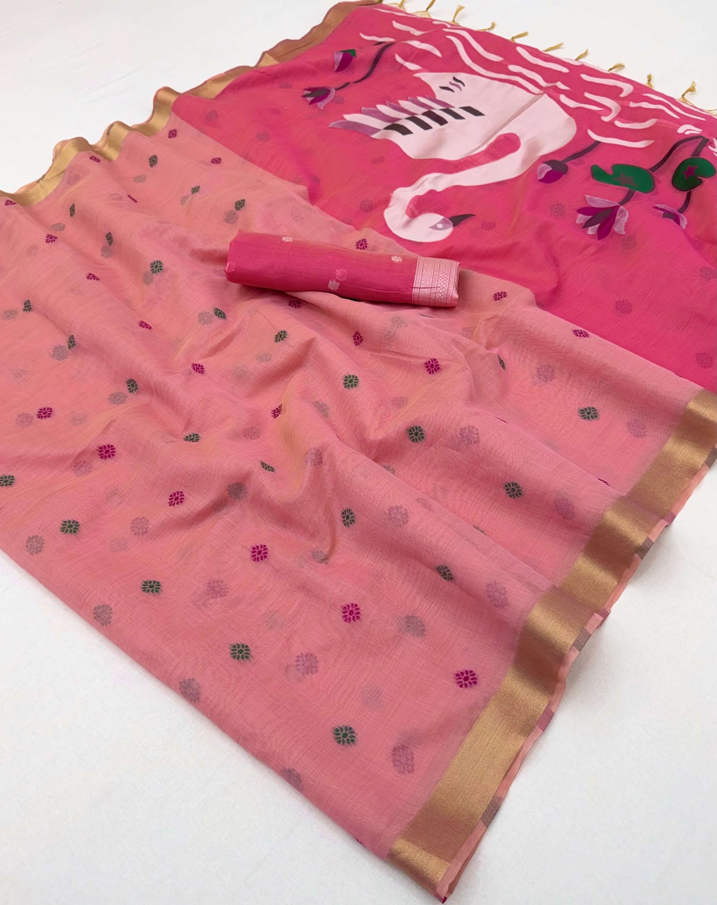 Exemplary Pink Pure Munga Cotton Silk Saree With Splendiferous Blouse Piece