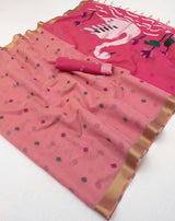 Exemplary Pink Pure Munga Cotton Silk Saree With Splendiferous Blouse Piece
