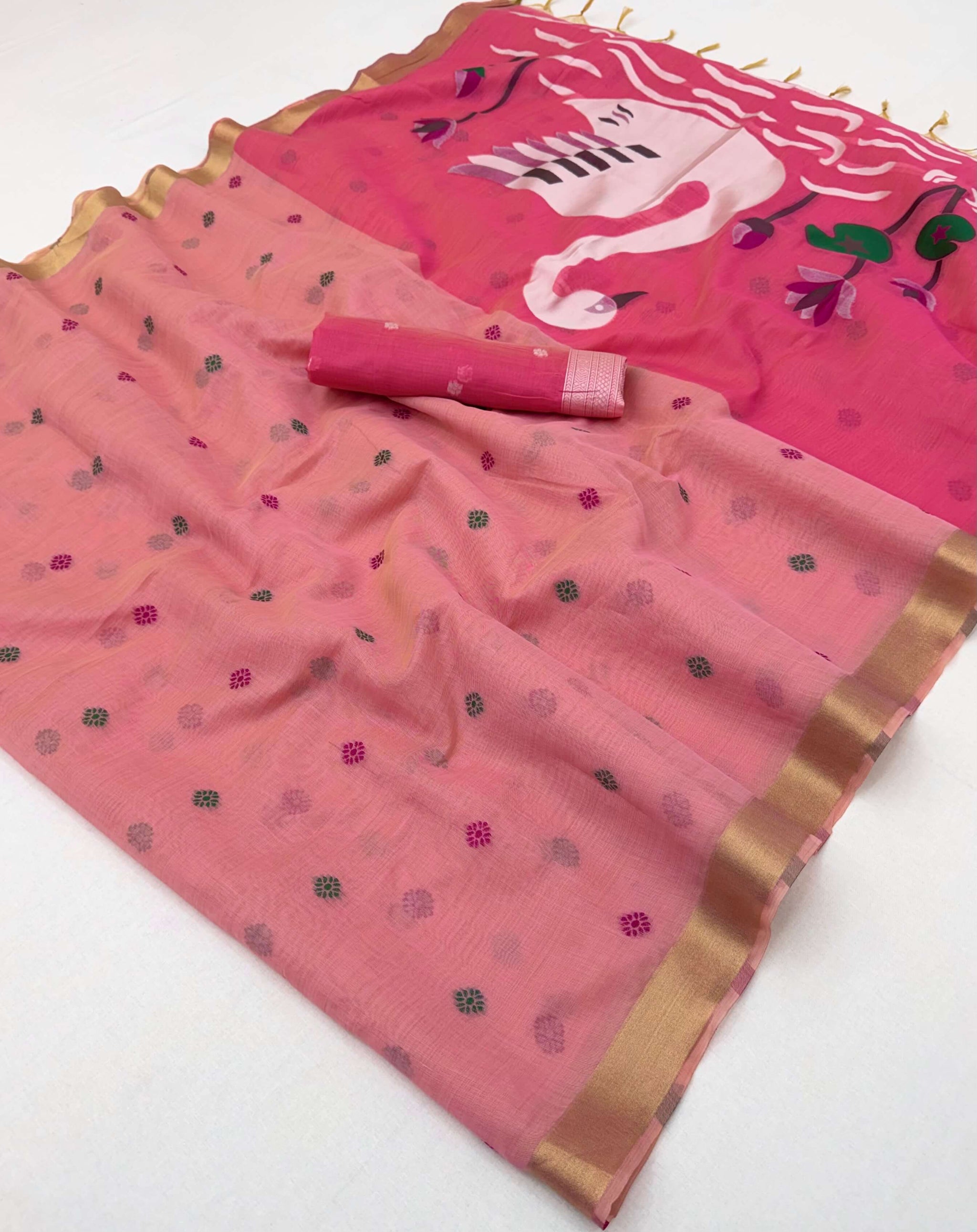 Exemplary Pink Pure Munga Cotton Silk Saree With Splendiferous Blouse Piece