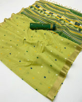 Alluring Green Pure Munga Cotton Silk Saree With Unique Blouse Piece