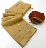 Delightful Yellow Pure Munga Cotton Silk Saree With Dissemble Blouse Piece