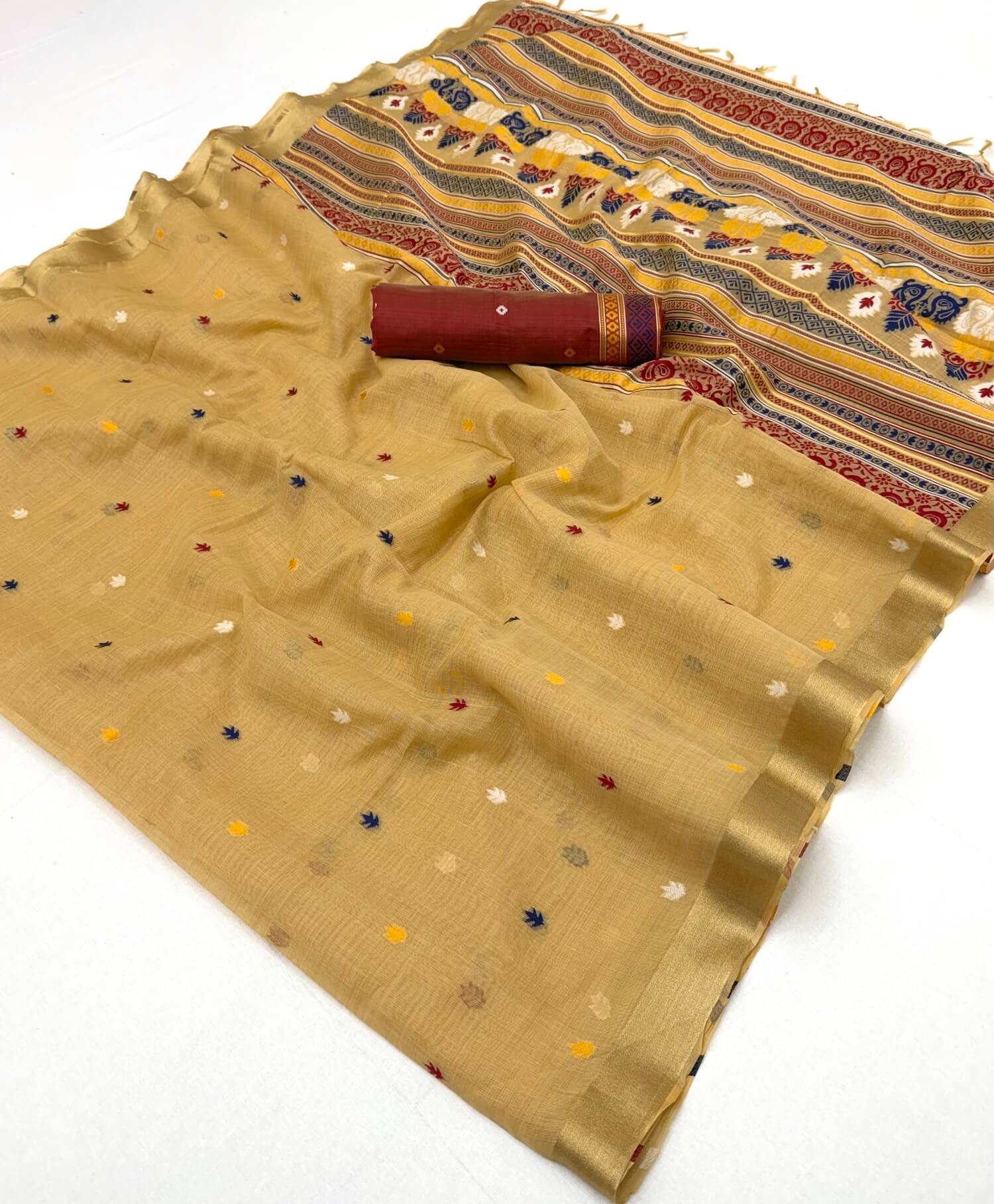 Delightful Yellow Pure Munga Cotton Silk Saree With Dissemble Blouse Piece