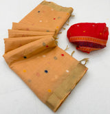 Pleasant Peach Pure Munga Cotton Silk Saree With Girlish Blouse Piece