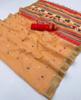Pleasant Peach Pure Munga Cotton Silk Saree With Girlish Blouse Piece