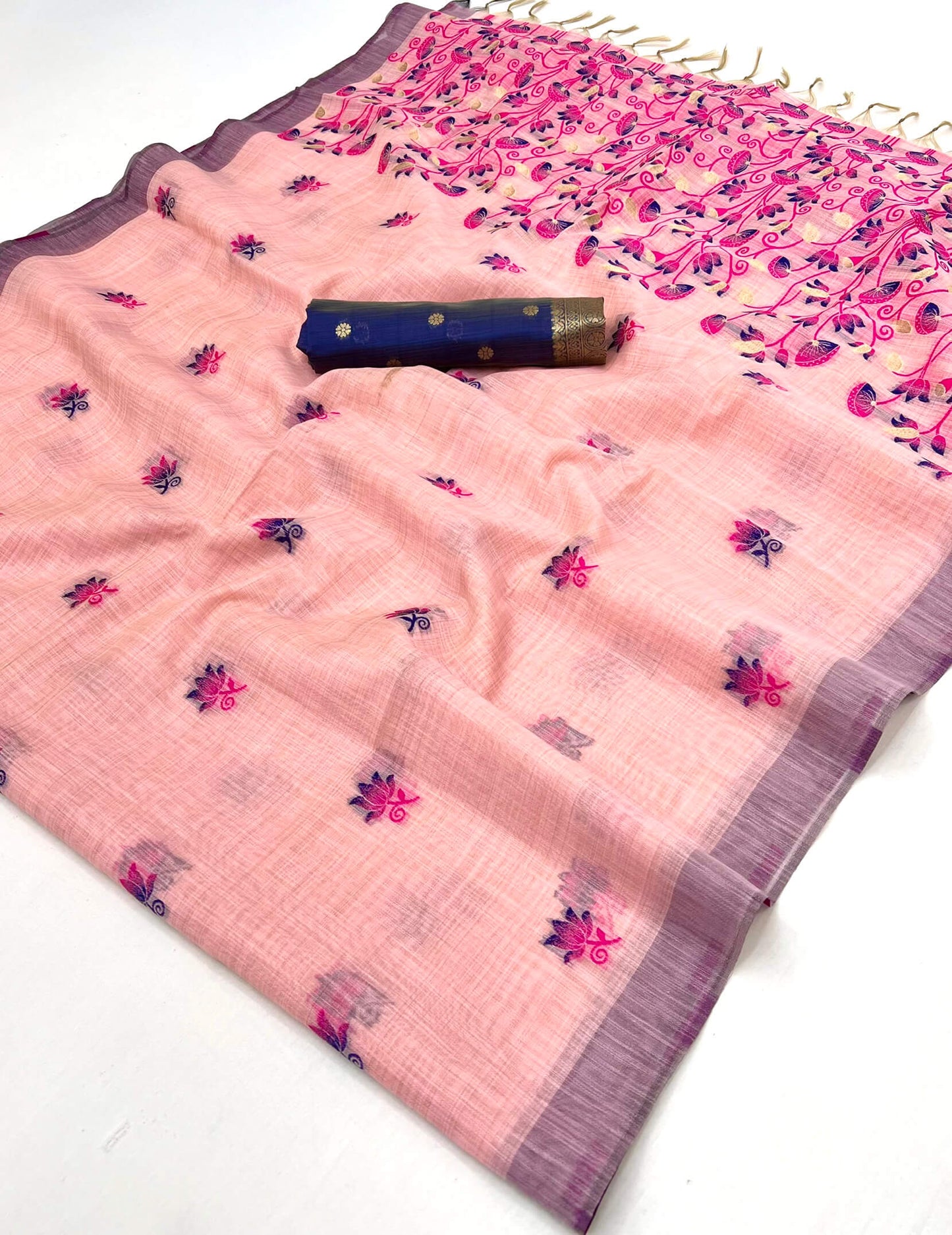 Posh Pink Pure Munga Cotton Silk Saree With Smashing Blouse Piece