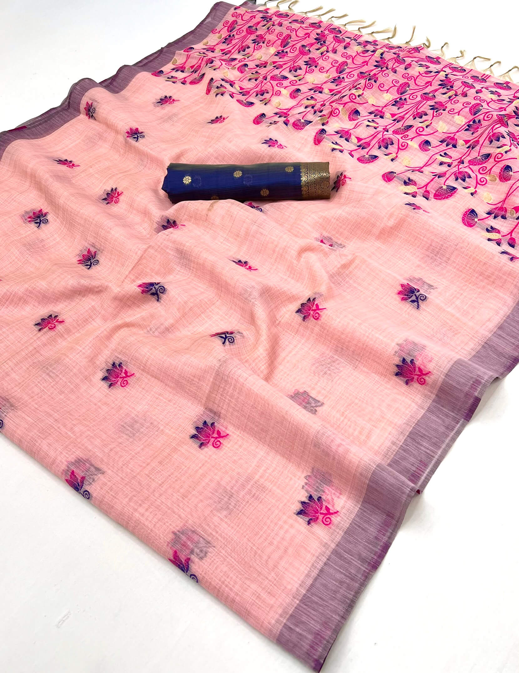Posh Pink Pure Munga Cotton Silk Saree With Smashing Blouse Piece