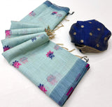 Scintilla Sea Green Pure Munga Cotton Silk Saree With Gossamer Blouse Piece