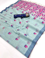 Scintilla Sea Green Pure Munga Cotton Silk Saree With Gossamer Blouse Piece