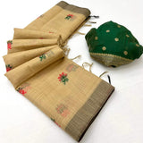 Bewitching Beige Pure Munga Cotton Silk Saree With Classy Blouse Piece