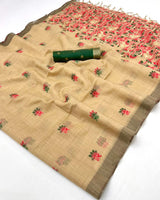 Bewitching Beige Pure Munga Cotton Silk Saree With Classy Blouse Piece
