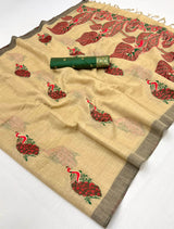 Enticing Yellow Pure Munga Cotton Silk Saree With Susurrous Blouse Piece