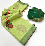 Majestic Parrot Pure Munga Cotton Silk Saree With Resonant Blouse Piece