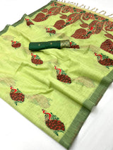 Majestic Parrot Pure Munga Cotton Silk Saree With Resonant Blouse Piece