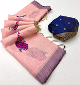 Lovely Pink Pure Munga Cotton Silk Saree With Extraordinary Blouse Piece