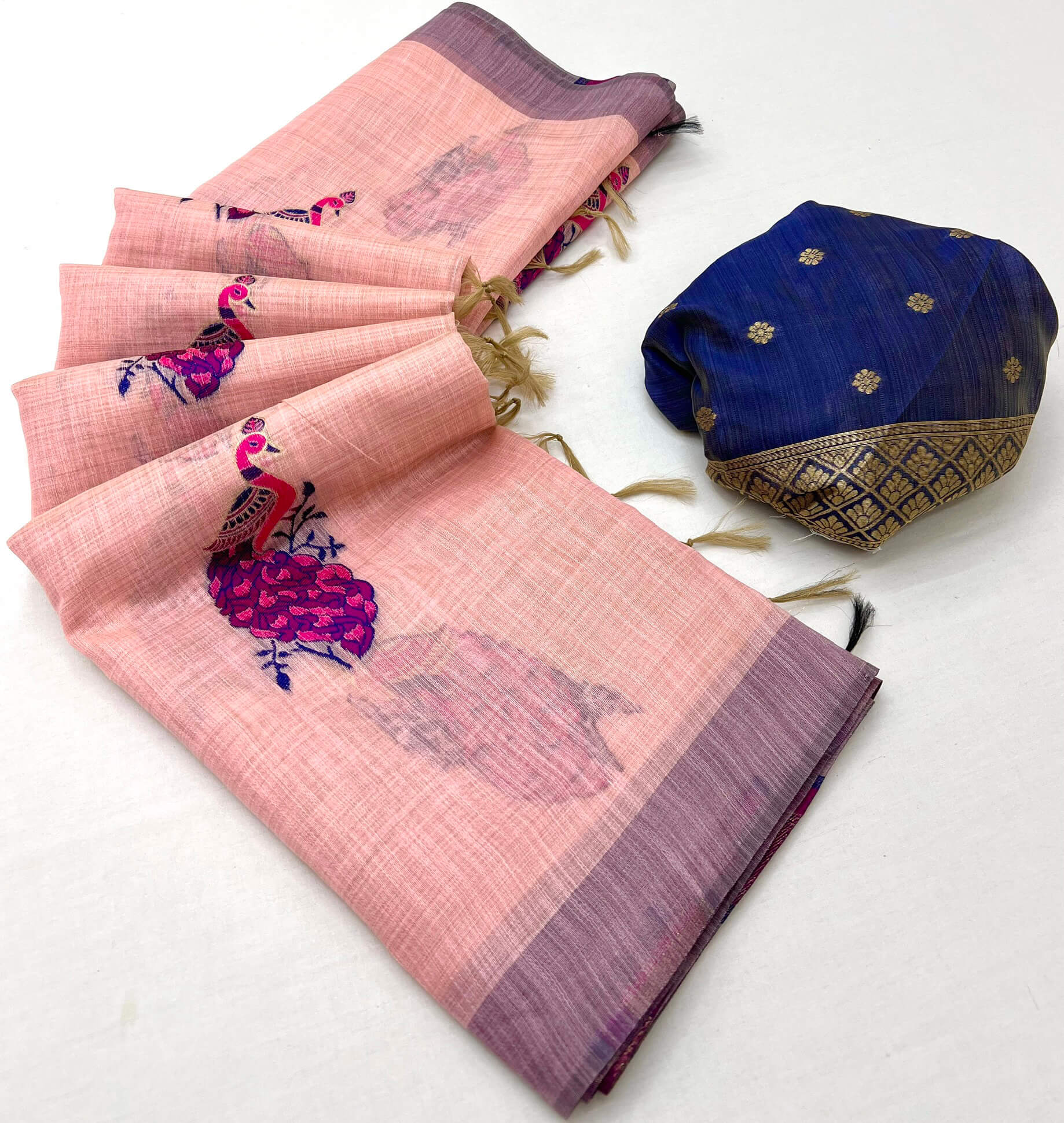 Lovely Pink Pure Munga Cotton Silk Saree With Extraordinary Blouse Piece