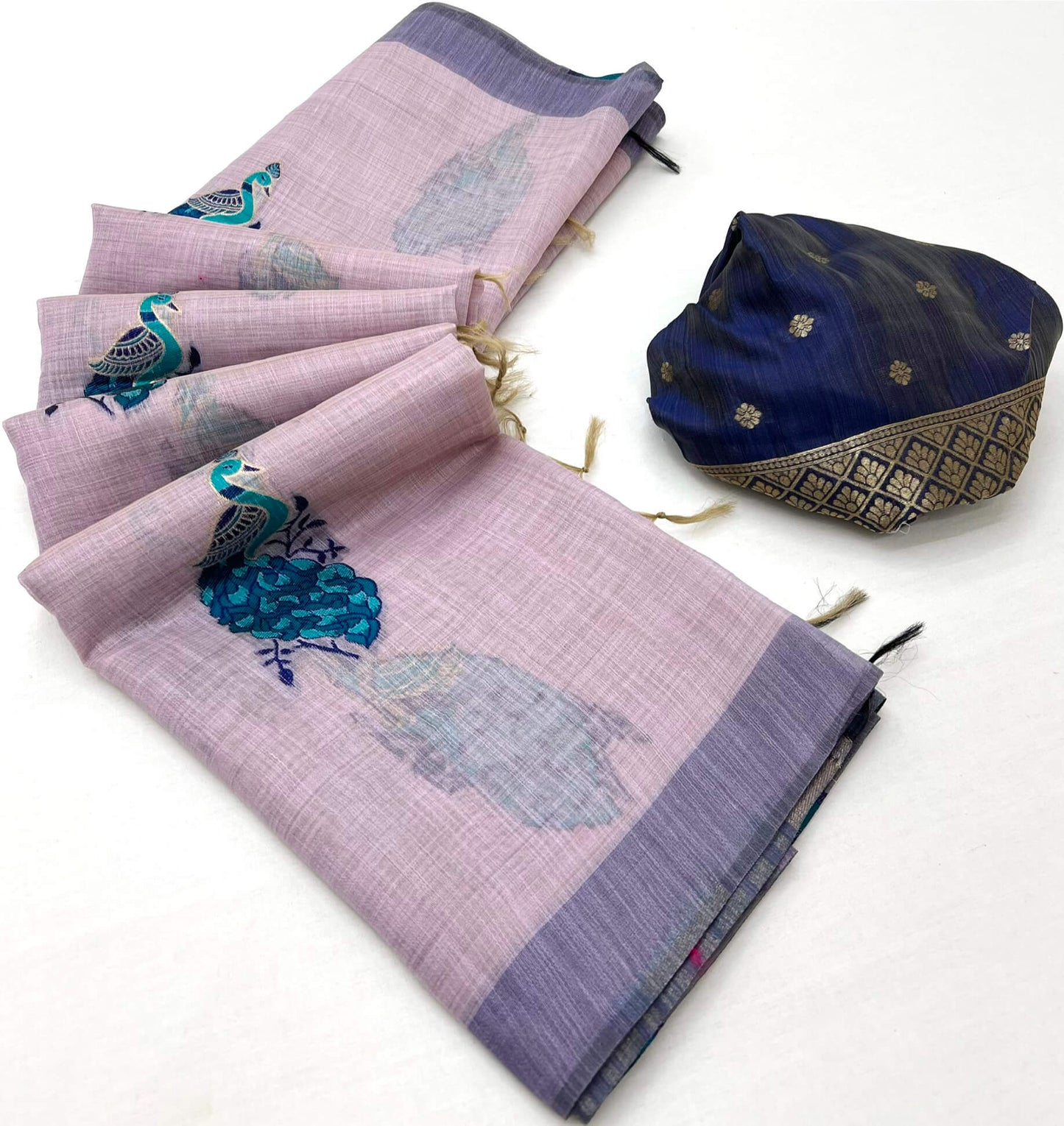 Amiable Lavender Pure Munga Cotton Silk Saree With Marvellous Blouse Piece