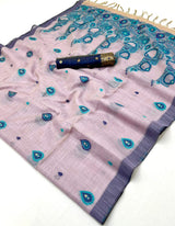 Lassitude Lavender Pure Munga Cotton Silk Saree With Stunning Blouse Piece