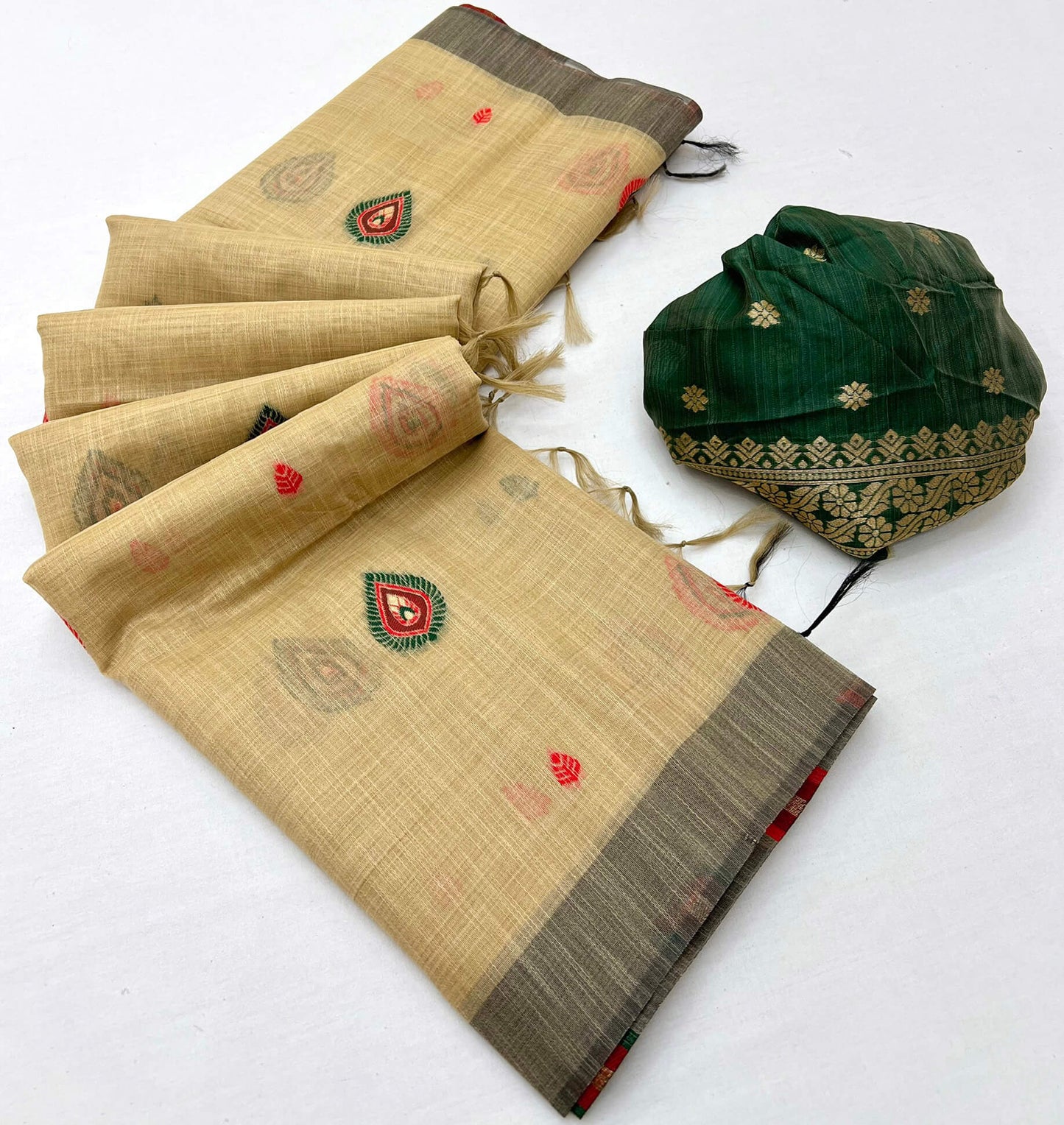 Dalliance Beige Pure Munga Cotton Silk Saree With Surpassing Blouse Piece