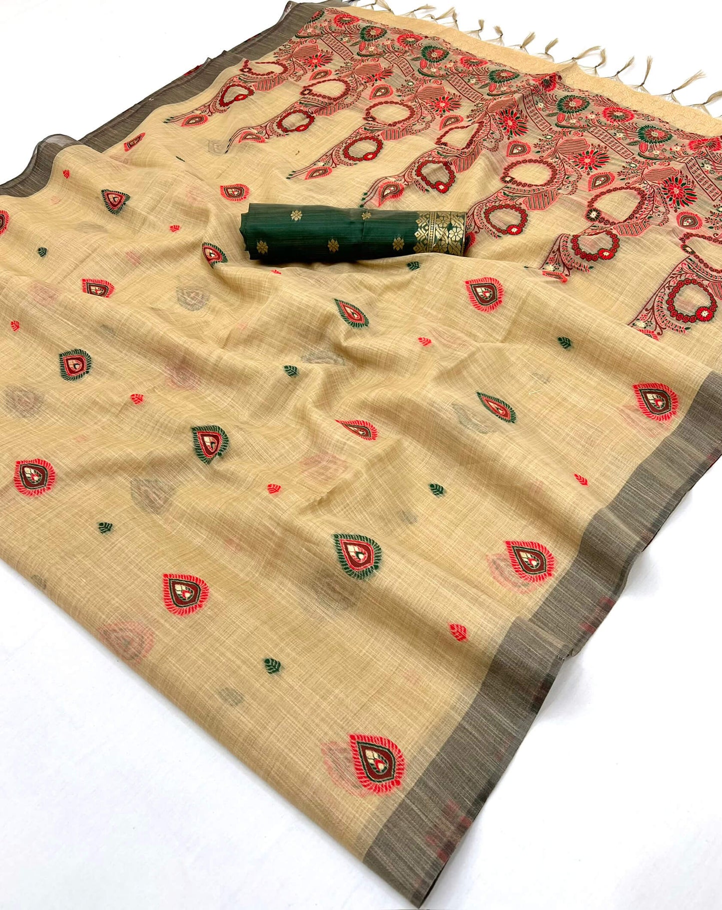 Dalliance Beige Pure Munga Cotton Silk Saree With Surpassing Blouse Piece