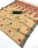 Dalliance Beige Pure Munga Cotton Silk Saree With Surpassing Blouse Piece