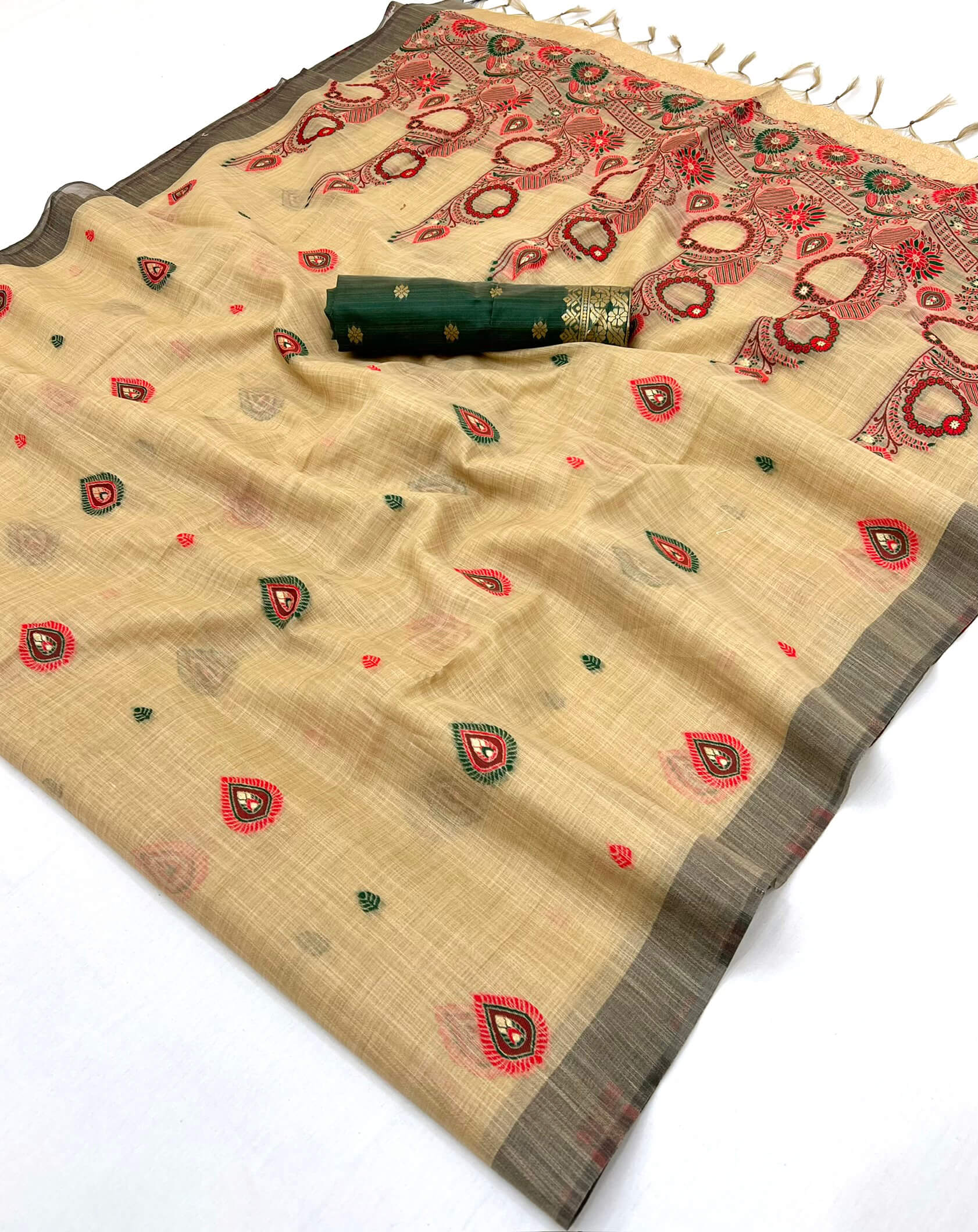 Dalliance Beige Pure Munga Cotton Silk Saree With Surpassing Blouse Piece