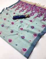 Innovative Sea Green Pure Munga Cotton Silk Saree With Extraordinary Blouse Piece