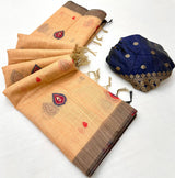 Invaluable Peach Pure Munga Cotton Silk Saree With Fugacious Blouse Piece