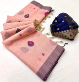 Radiant Pink Pure Munga Cotton Silk Saree With Flameboyant Blouse Piece