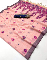 Radiant Pink Pure Munga Cotton Silk Saree With Flameboyant Blouse Piece