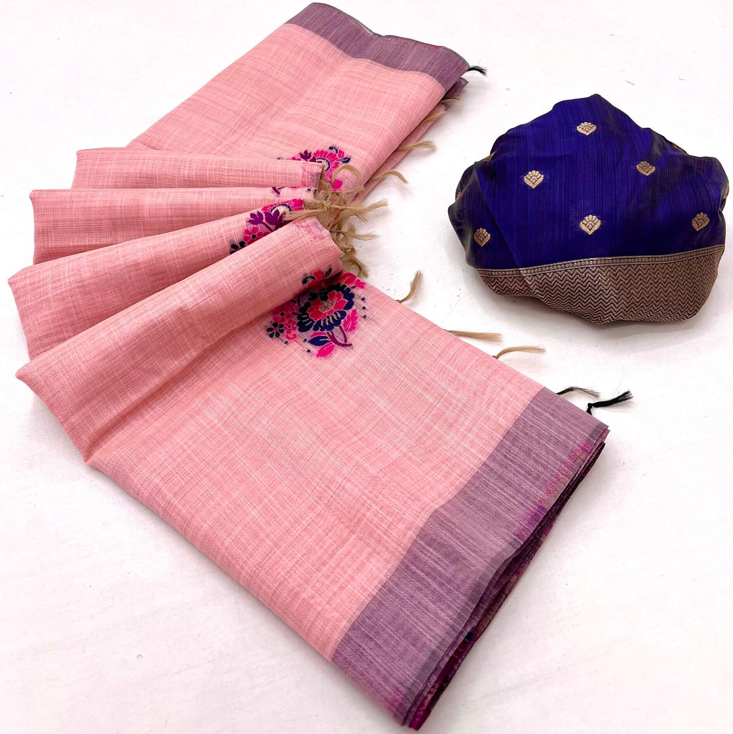Forbearance Pink Pure Munga Cotton Silk Saree With Felicitous Blouse Piece