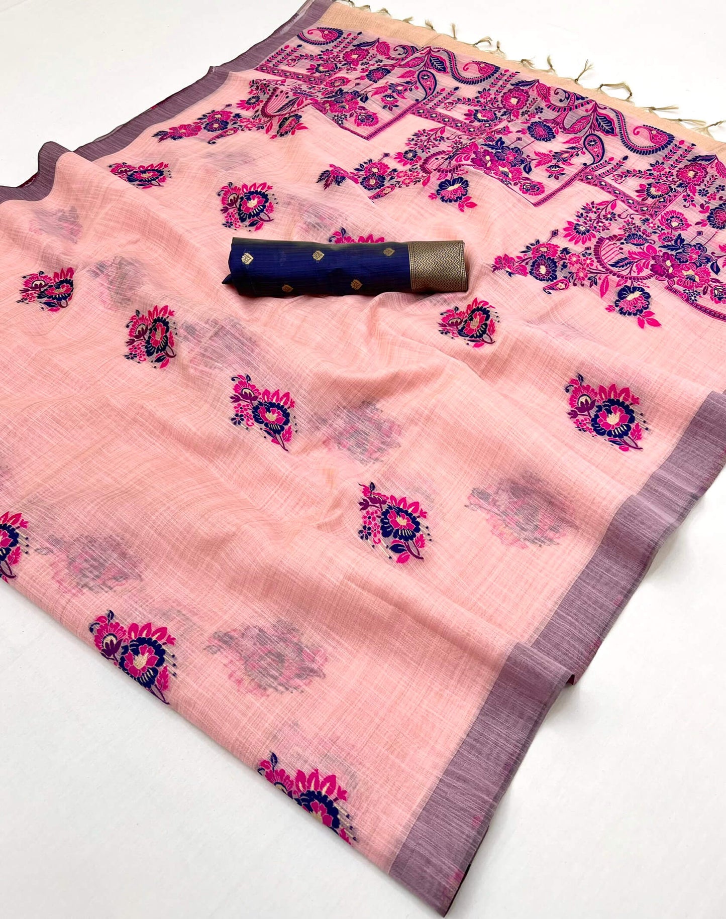 Forbearance Pink Pure Munga Cotton Silk Saree With Felicitous Blouse Piece