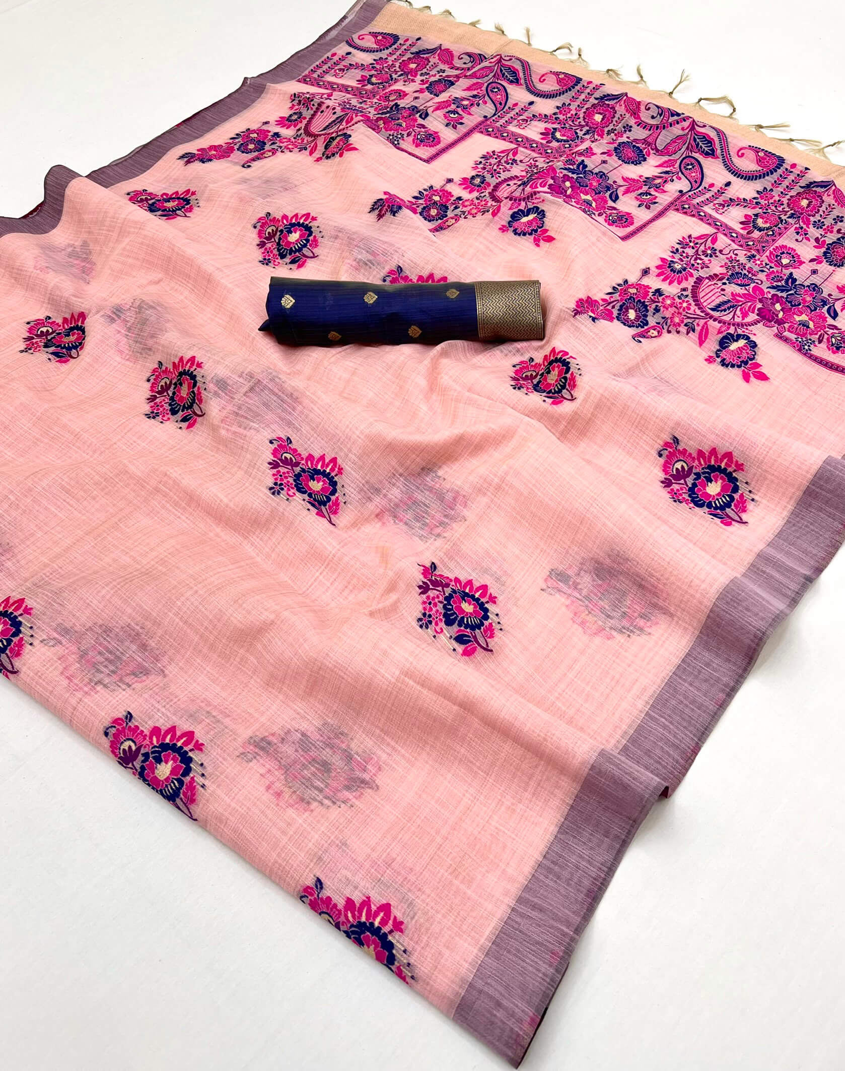 Forbearance Pink Pure Munga Cotton Silk Saree With Felicitous Blouse Piece