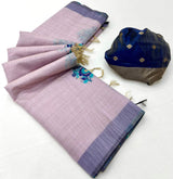 Ratatouille Lavender Pure Munga Cotton Silk Saree With Tantalizing Blouse Piece