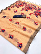 Denouement Peach Pure Munga Cotton Silk Saree With Tremendous Blouse Piece