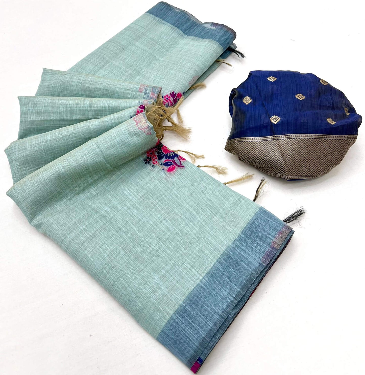 Petrichor Sky Pure Munga Cotton Silk Saree With Sempiternal Blouse Piece