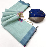 Petrichor Sky Pure Munga Cotton Silk Saree With Sempiternal Blouse Piece
