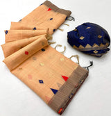Luminous Peach Pure Munga Cotton Silk Saree With Stunner Blouse Piece