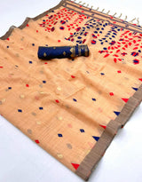 Luminous Peach Pure Munga Cotton Silk Saree With Stunner Blouse Piece